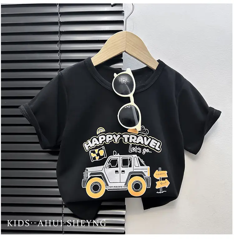 Kids Grey Cartoon T-Shirt Short Sleeve Round Neck — feature 23