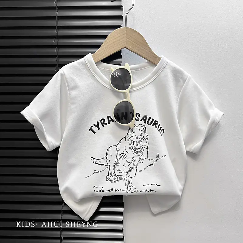 Kids Grey Cartoon T-Shirt Short Sleeve Round Neck