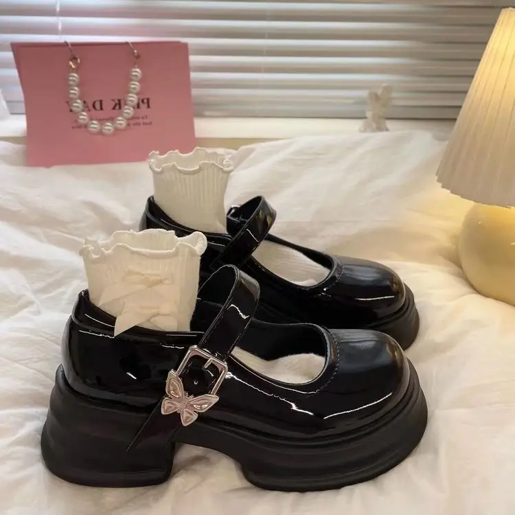 French Style Mary Jane Small Leather Shoes Women's 2025 Spring New Black Round Toe Japanese Style Platform High Heeled Retro Single-layer Shoes for Women - Image 3