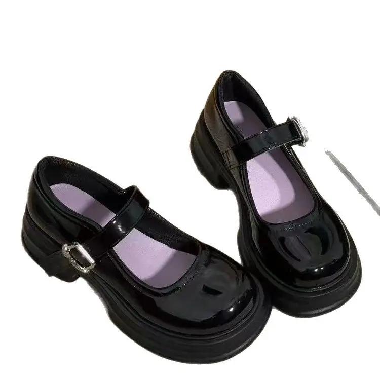 French Style Mary Jane Small Leather Shoes Women's 2025 Spring New Black Round Toe Japanese Style Platform High Heeled Retro Single-layer Shoes for Women - Image 6