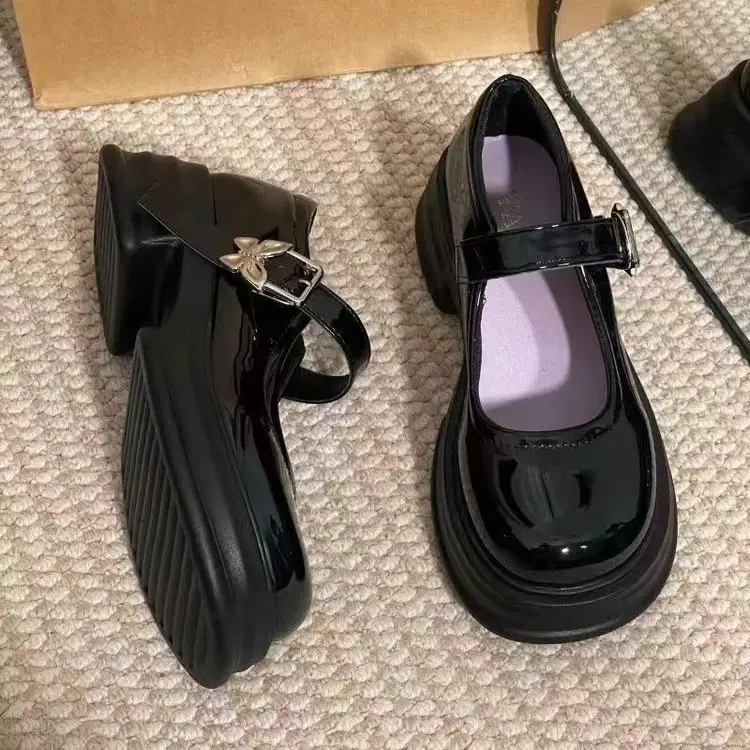 French Style Mary Jane Small Leather Shoes Women's 2025 Spring New Black Round Toe Japanese Style Platform High Heeled Retro Single-layer Shoes for Women — feature 10