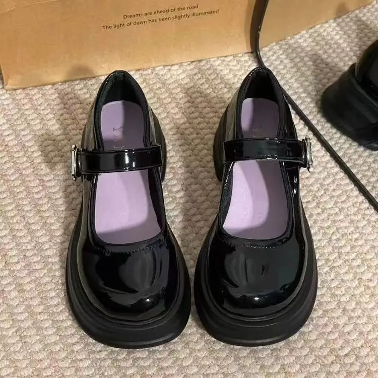 French Style Mary Jane Small Leather Shoes Women's 2025 Spring New Black Round Toe Japanese Style Platform High Heeled Retro Single-layer Shoes for Women — feature 9