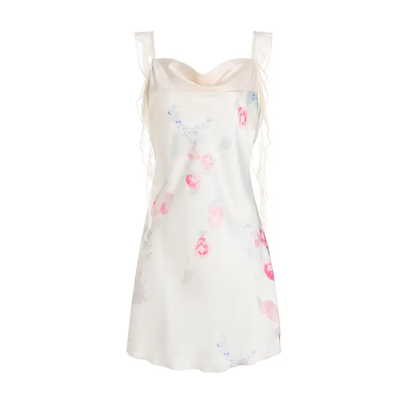 Satin Printed Nightgown with Ribbon Decor - Image 6