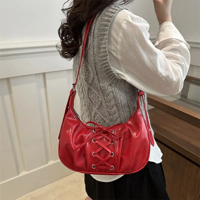 Red Lace-Up Crossbody Bag for Women 2026 - Image 7