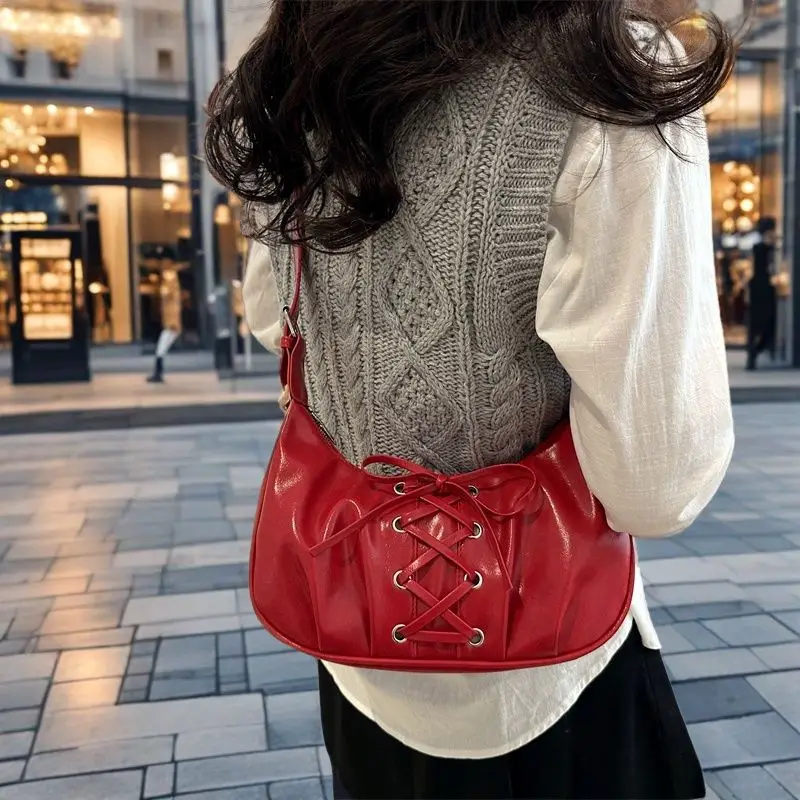 Red Lace-Up Crossbody Bag for Women 2026 - Image 3