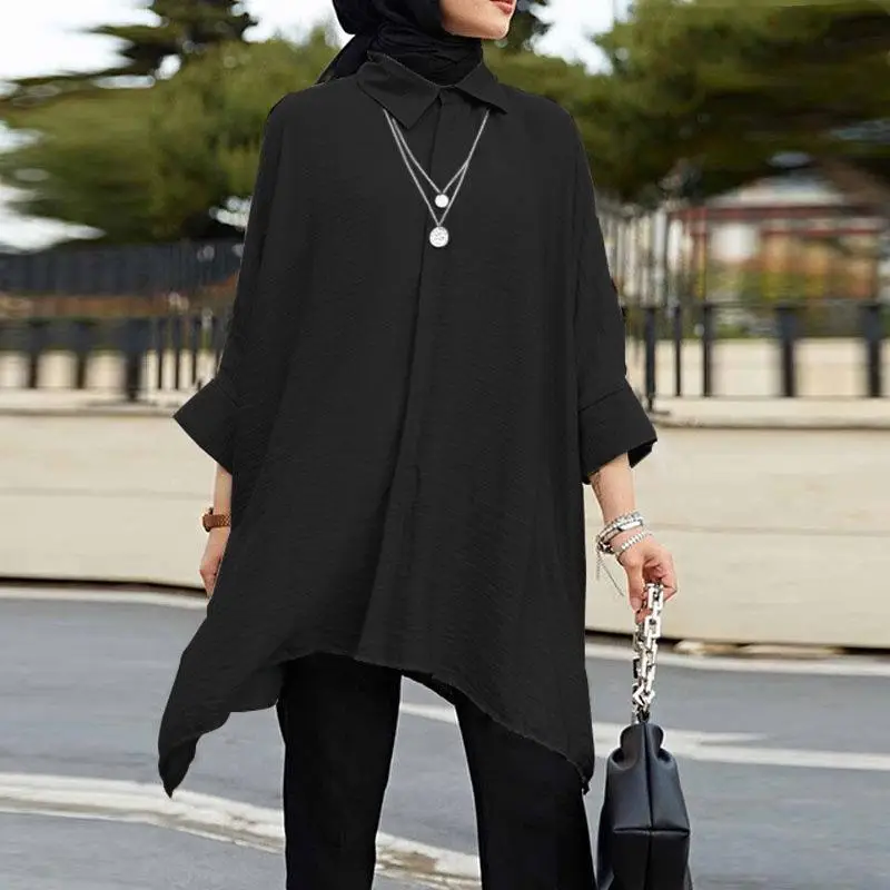 2024 Blue Malaysian Muslim Women Shirt Plus Size Casual Top - Image 8