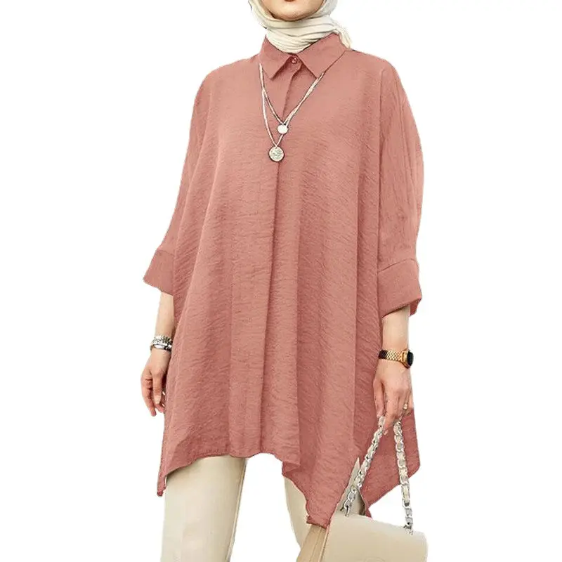 2024 Blue Malaysian Muslim Women Shirt Plus Size Casual Top - Image 9