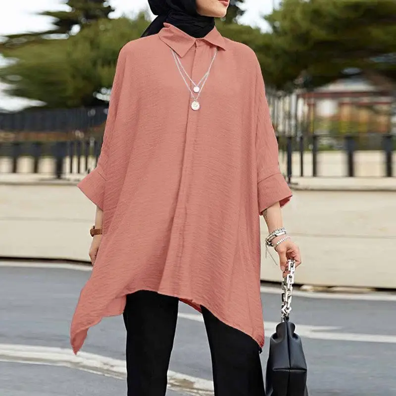 2024 Blue Malaysian Muslim Women Shirt Plus Size Casual Top - Image 2
