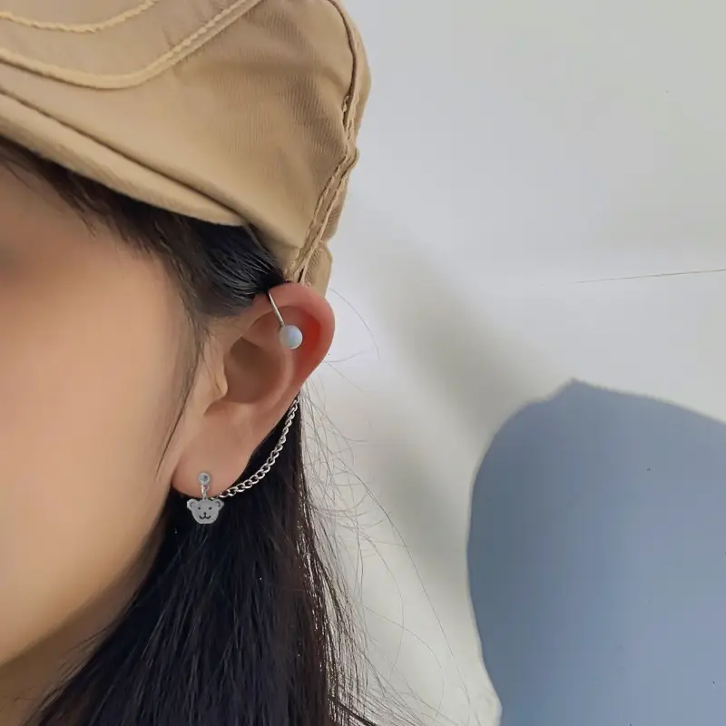 Japanese Korean Fashion Bear Pearl Earrings Distinctive Style - Image 8