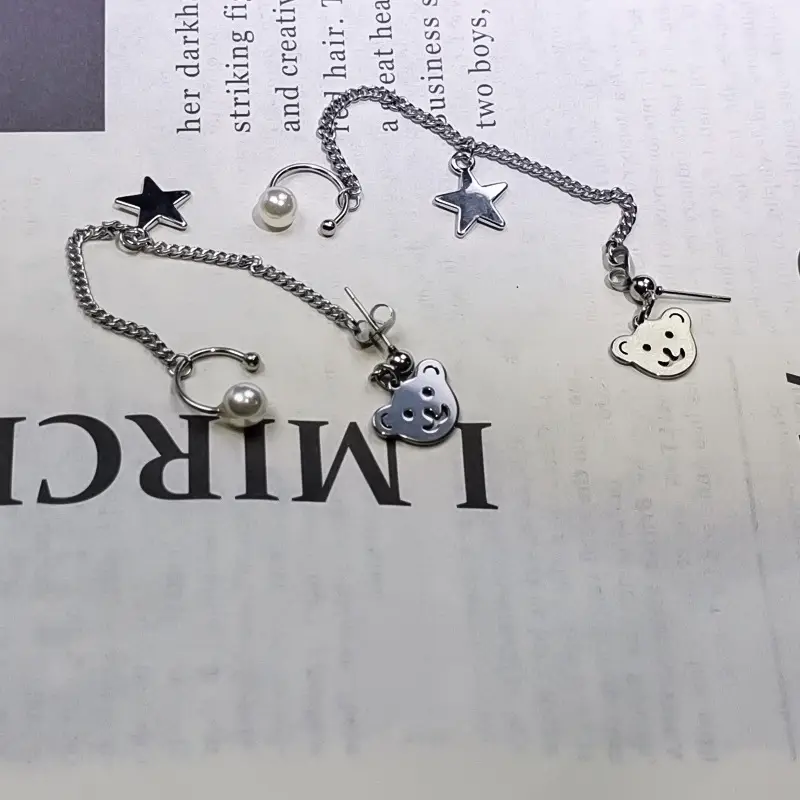 Japanese Korean Fashion Bear Pearl Earrings Distinctive Style - Image 9