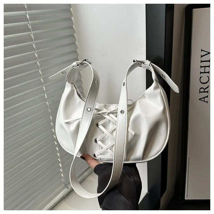 Women's Lace-Up Bow Shoulder Bag Black White Red — feature 19