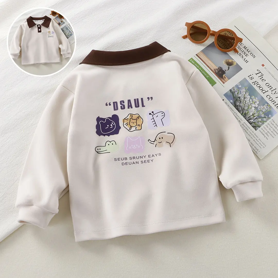 2025 New Kids Polo T-Shirts Long Sleeve Develvet Fabric - Image 2