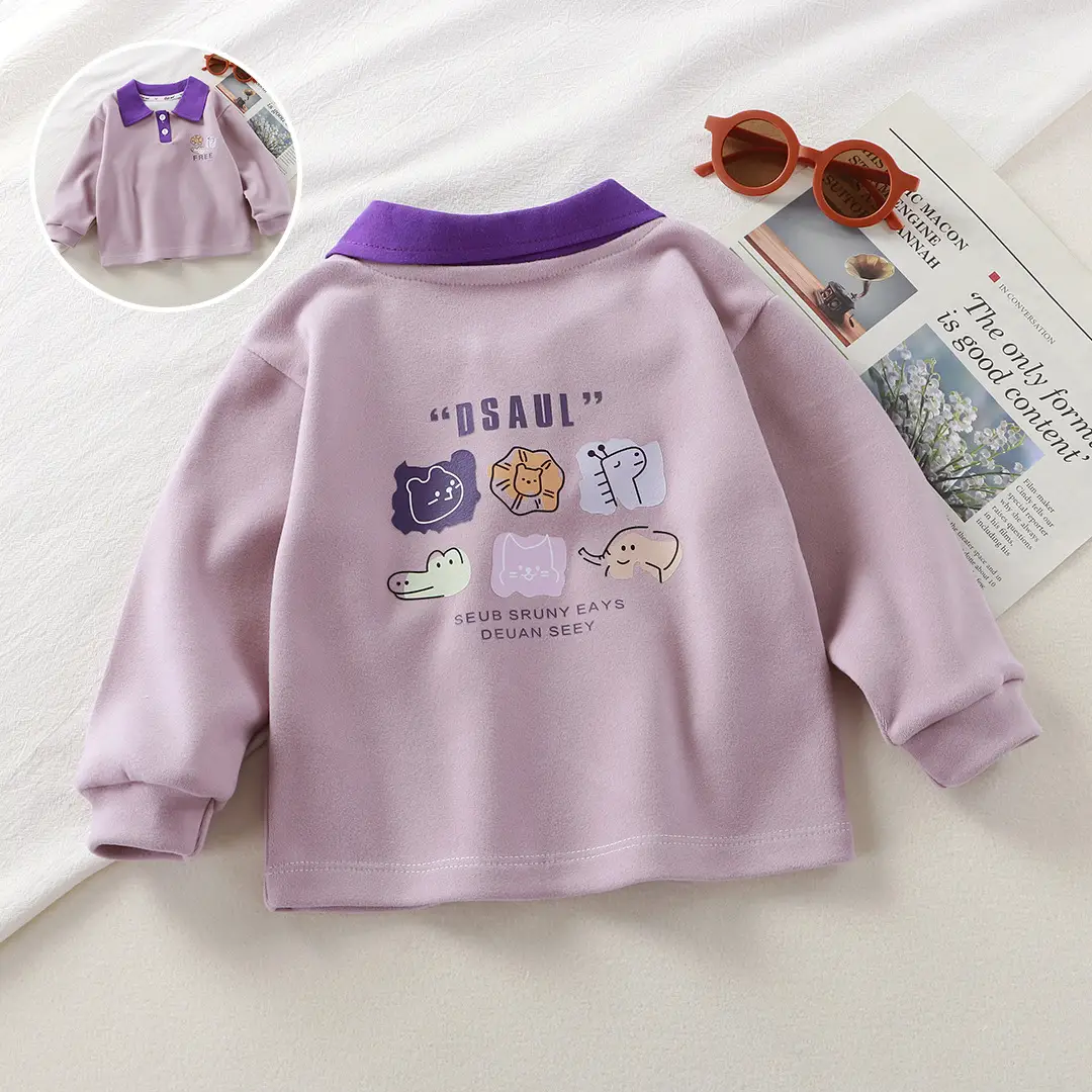 2025 New Kids Polo T-Shirts Long Sleeve Develvet Fabric - Image 3