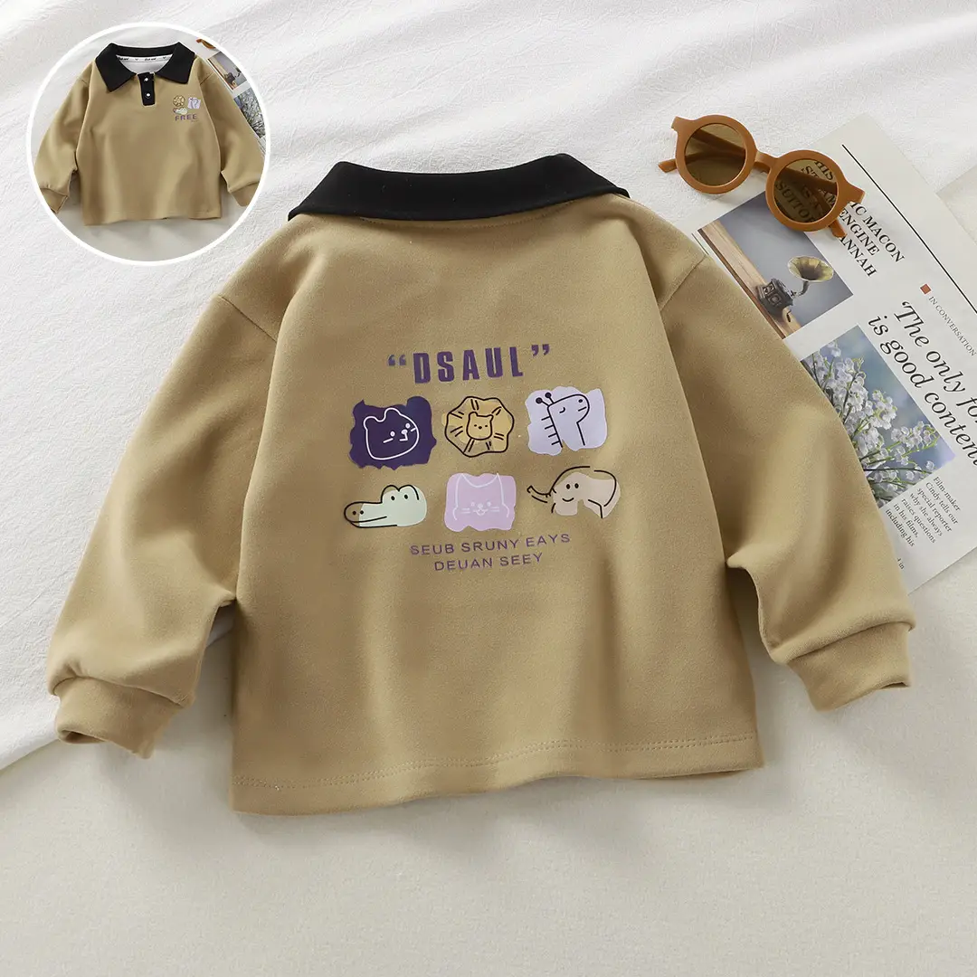 2025 New Kids Polo T-Shirts Long Sleeve Develvet Fabric - Image 4
