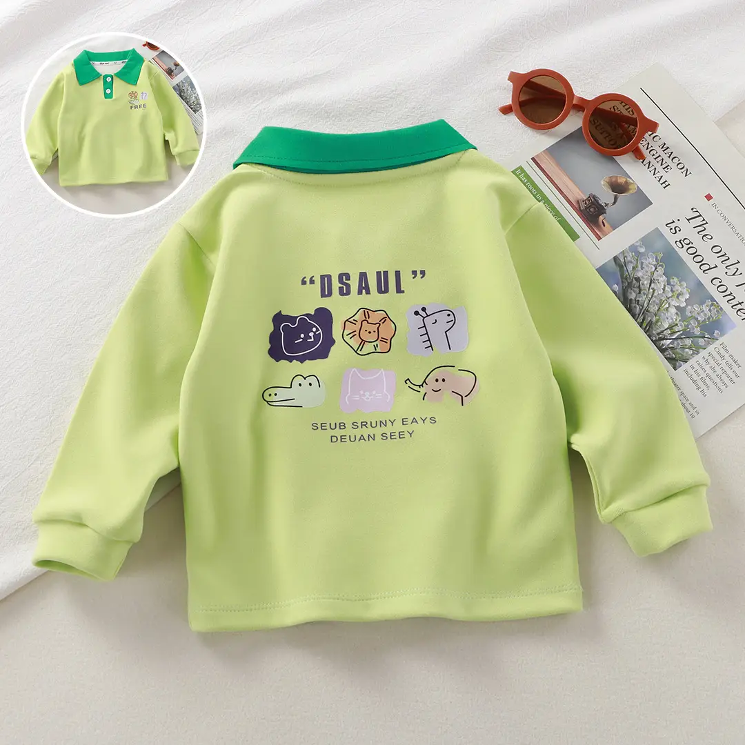 2025 New Kids Polo T-Shirts Long Sleeve Develvet Fabric - Image 5