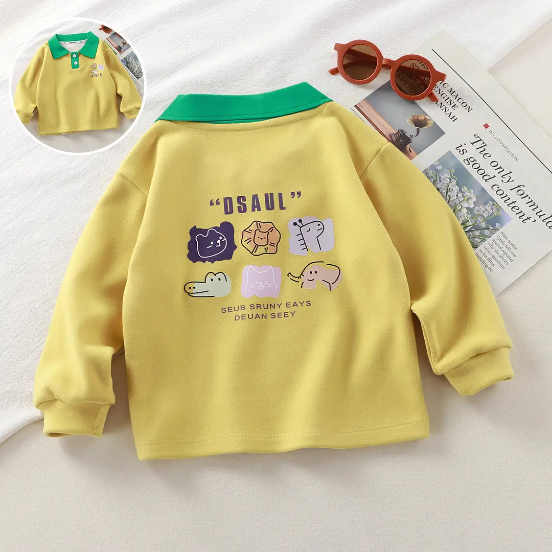 2025 New Kids Polo T-Shirts Long Sleeve Develvet Fabric - Image 7