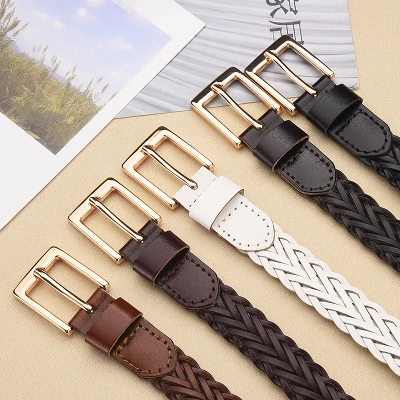 Women's Woven Belt with Gold Buckle Casual Dress - Image 11