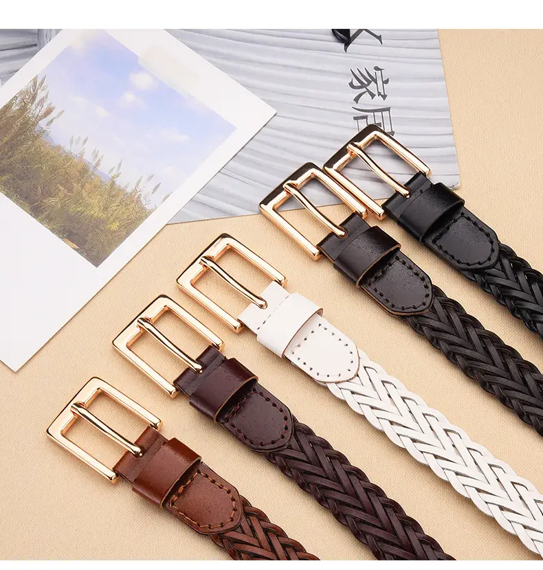 Women's Woven Belt with Gold Buckle Casual Dress — feature 4