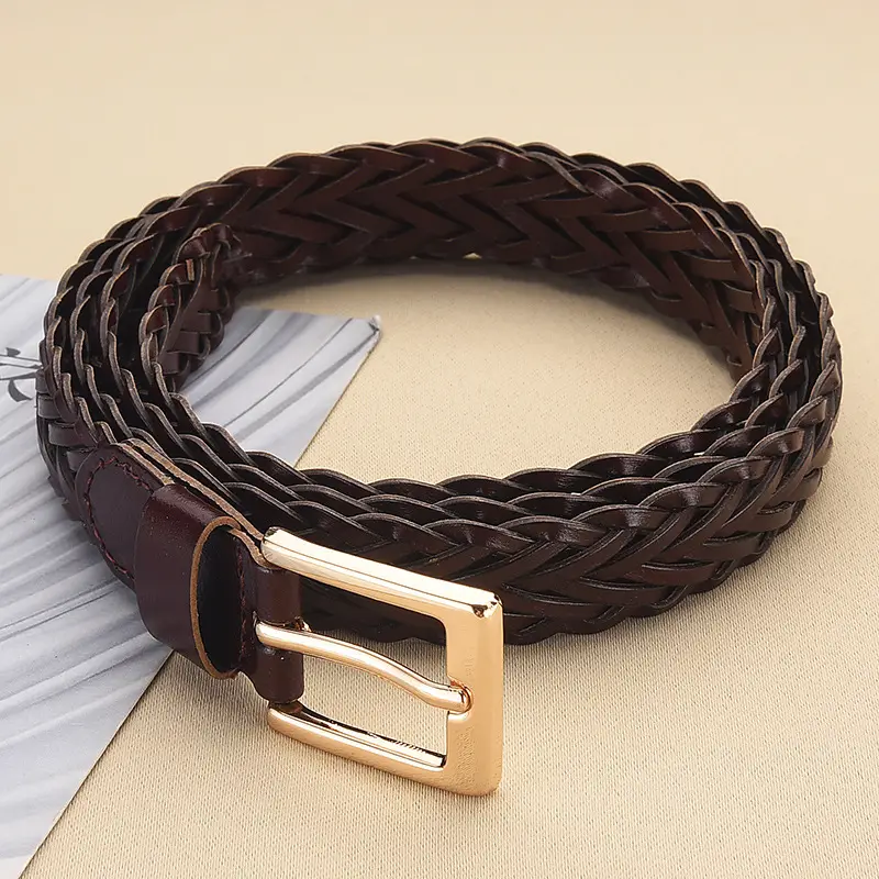 Women's Woven Belt with Gold Buckle Casual Dress - Image 10