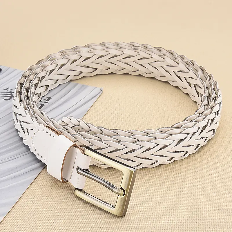 Women's Woven Belt with Gold Buckle Casual Dress - Image 2