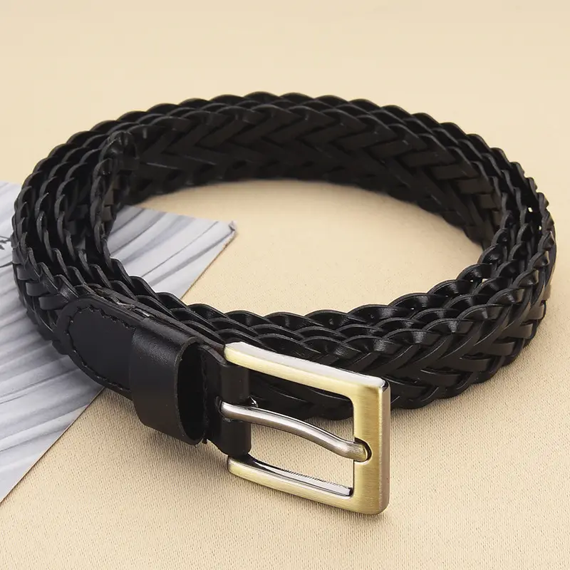 Women's Woven Belt with Gold Buckle Casual Dress - Image 3