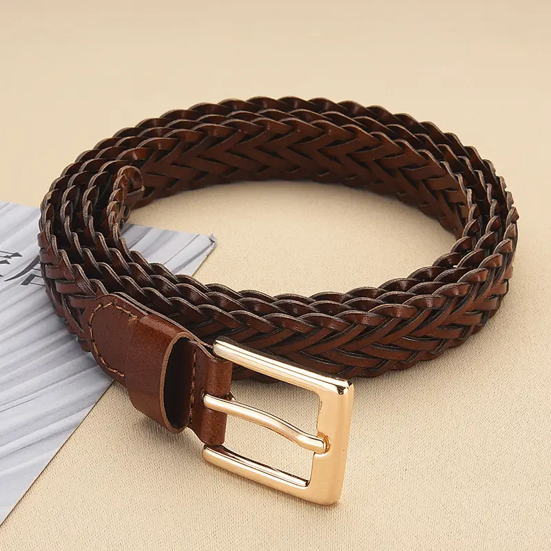 Women's Woven Belt with Gold Buckle Casual Dress - Image 6