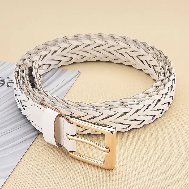 Women's Woven Belt with Gold Buckle Casual Dress - Image 7