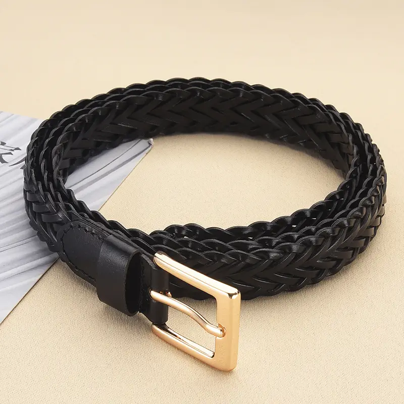 Women's Woven Belt with Gold Buckle Casual Dress - Image 8