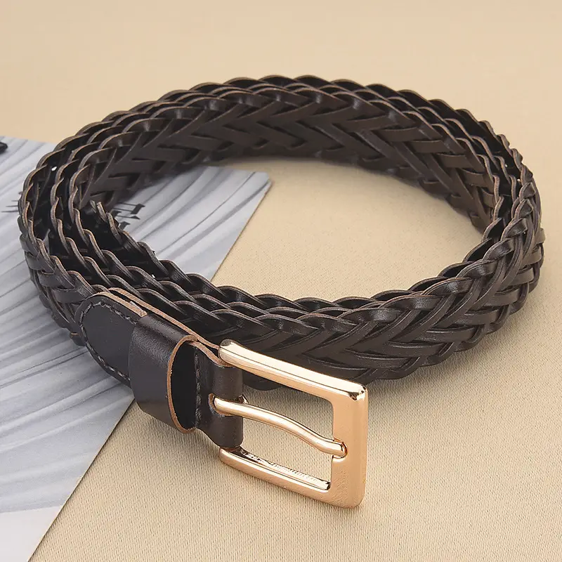 Women's Woven Belt with Gold Buckle Casual Dress - Image 9