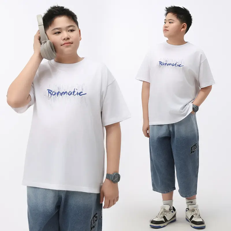 White Fat Size Boys T-Shirt Cotton Short Sleeve - Image 3