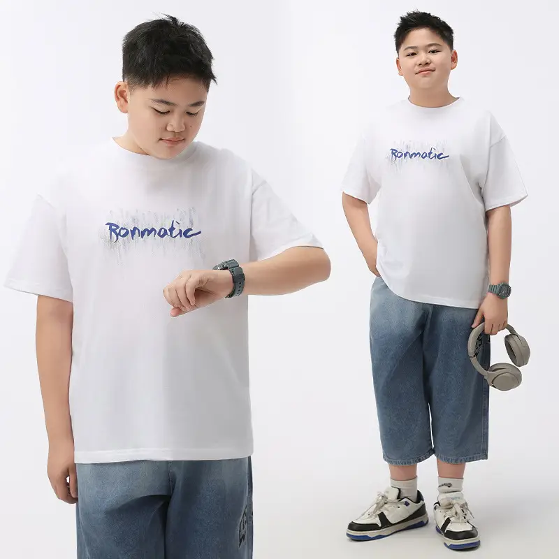 White Fat Size Boys T-Shirt Cotton Short Sleeve - Image 4