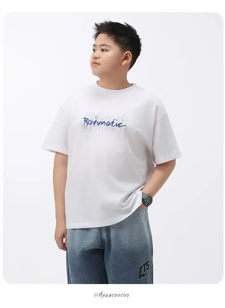 White Fat Size Boys T-Shirt Cotton Short Sleeve — feature 10