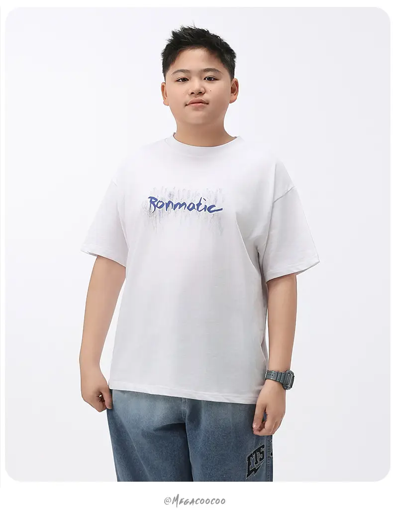 White Fat Size Boys T-Shirt Cotton Short Sleeve — feature 11
