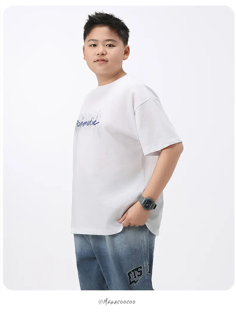 White Fat Size Boys T-Shirt Cotton Short Sleeve — feature 12