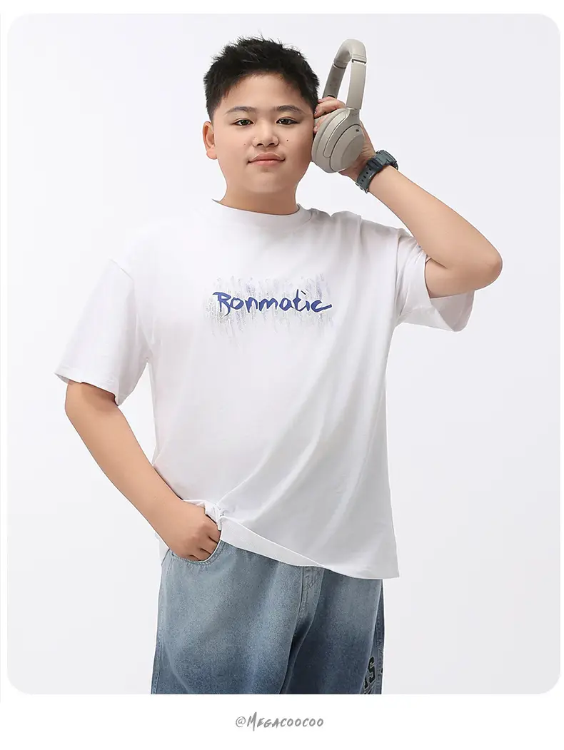 White Fat Size Boys T-Shirt Cotton Short Sleeve — feature 14