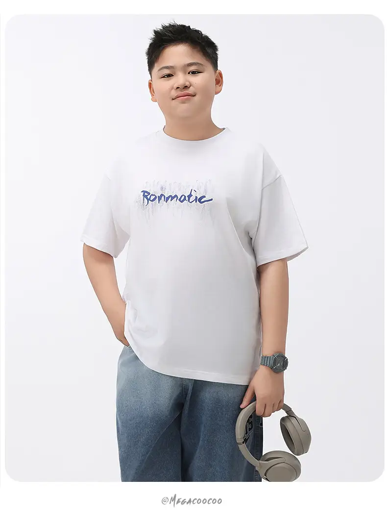White Fat Size Boys T-Shirt Cotton Short Sleeve — feature 17