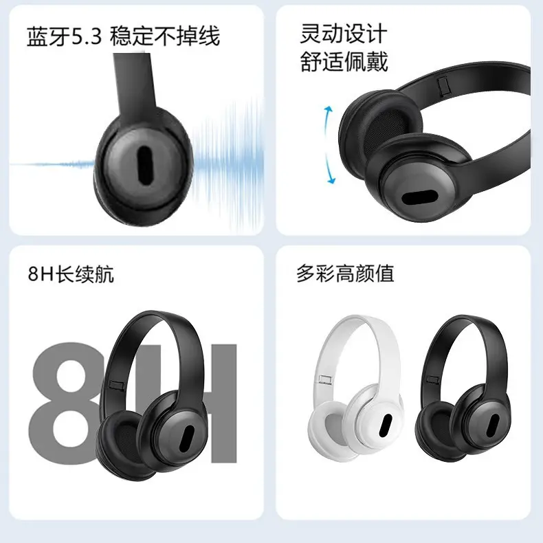 White Bluetooth Headset with True Wireless Music & Long Battery