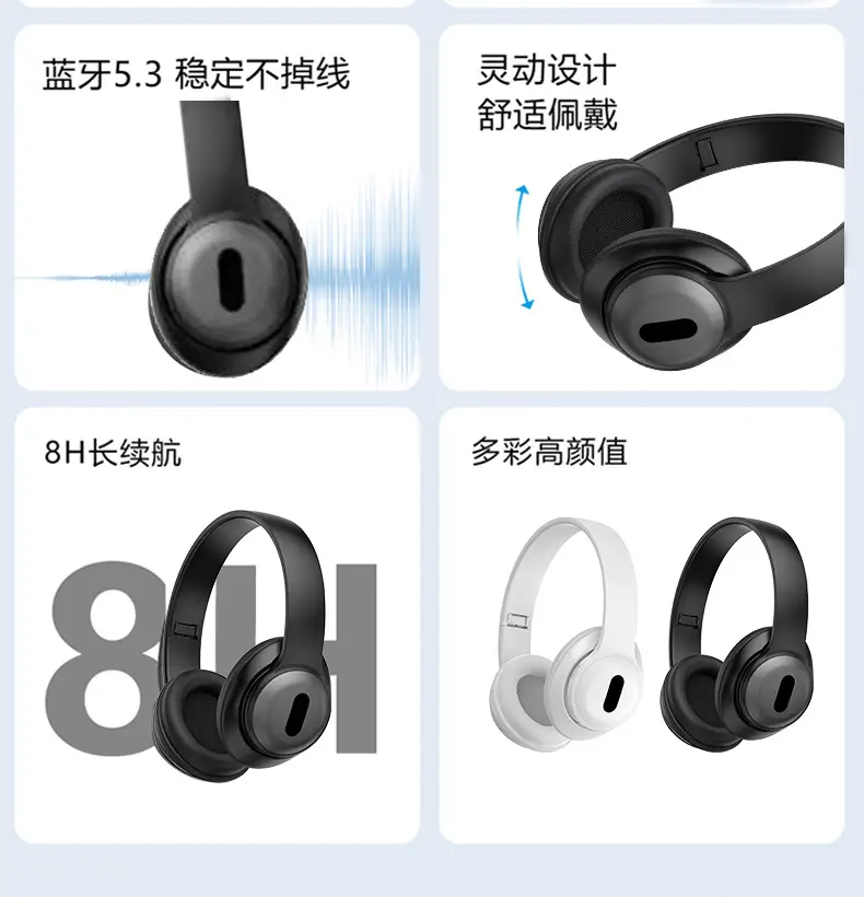 White Bluetooth Headset with True Wireless Music & Long Battery — feature 5