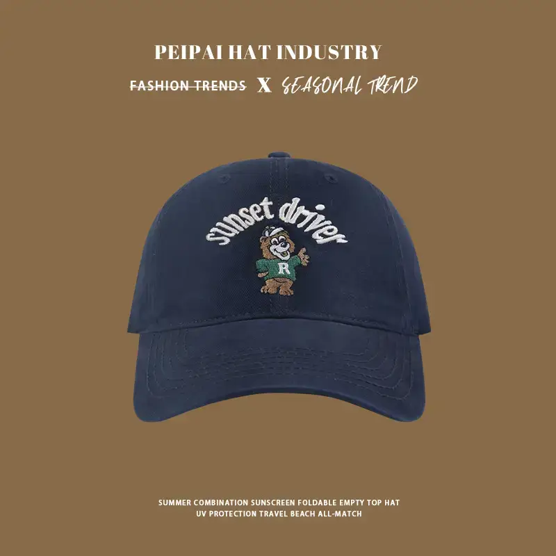 Spring & Summer Cartoon Bear Embroidered Baseball Cap Women's Sweet Korean-style All-match Face Duckling Tongue Hat for Men - Image 3