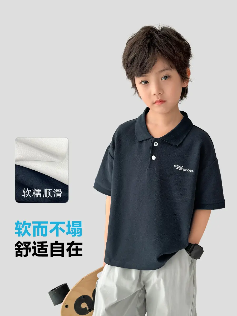 Kids Korean Style Short Sleeve Polo Shirt White Summer - Image 4