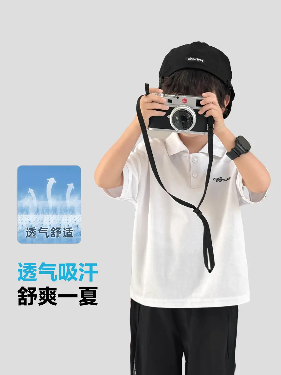 Kids Korean Style Short Sleeve Polo Shirt White Summer - Image 5