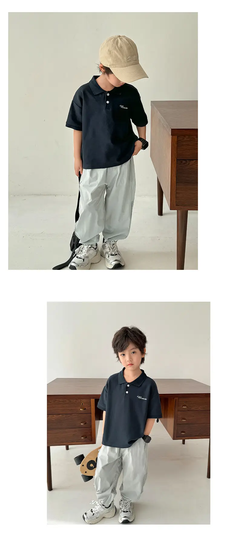 Kids Korean Style Short Sleeve Polo Shirt White Summer — feature 12
