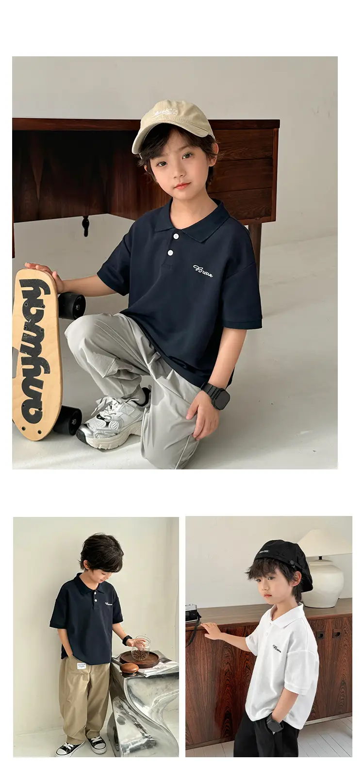 Kids Korean Style Short Sleeve Polo Shirt White Summer — feature 9