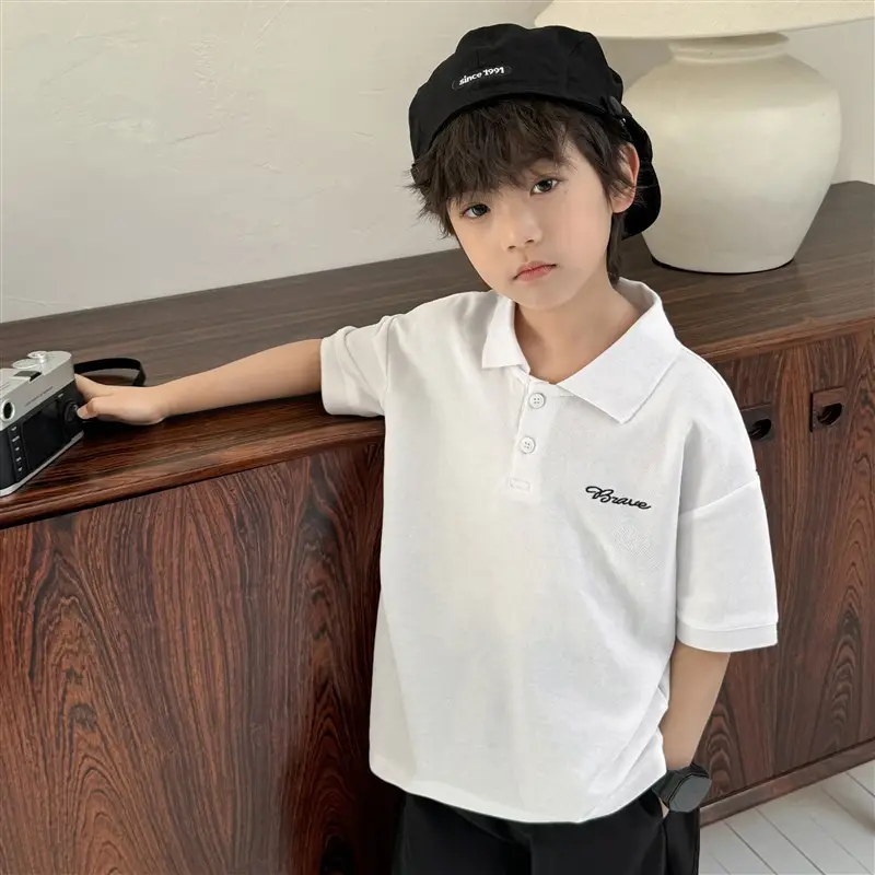 Kids Korean Style Short Sleeve Polo Shirt White Summer - Image 2
