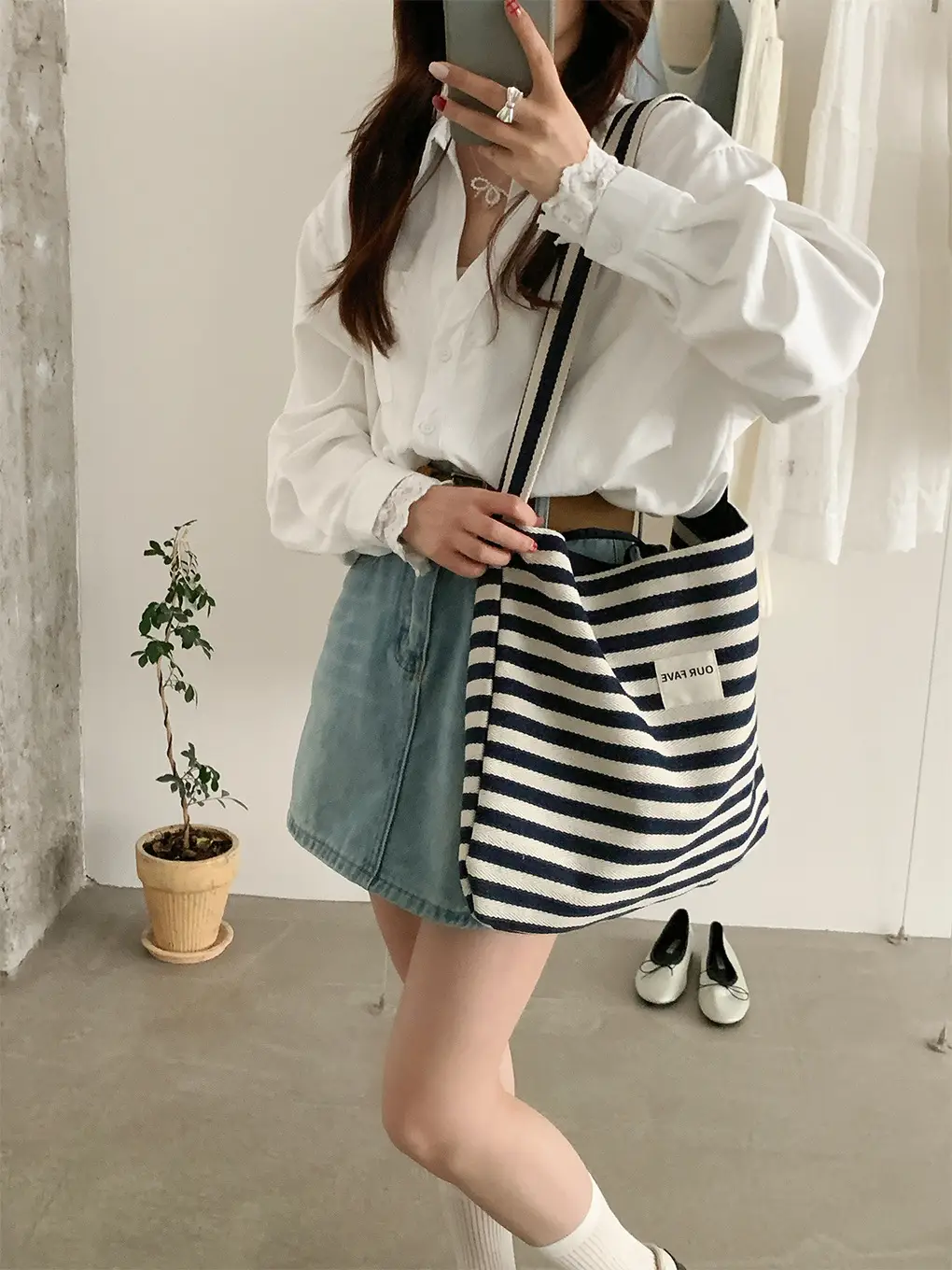 Women Stripe Crossbody Bag Large Capacity Canvas - Image 4