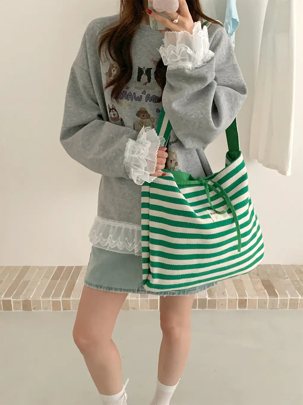 Women Stripe Crossbody Bag Large Capacity Canvas - Image 5