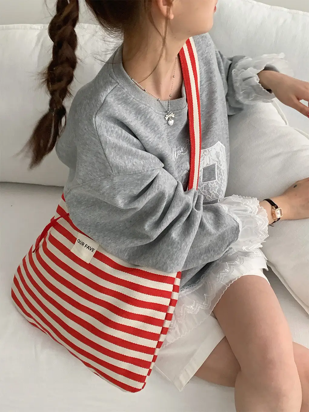 Women Stripe Crossbody Bag Large Capacity Canvas - Image 6