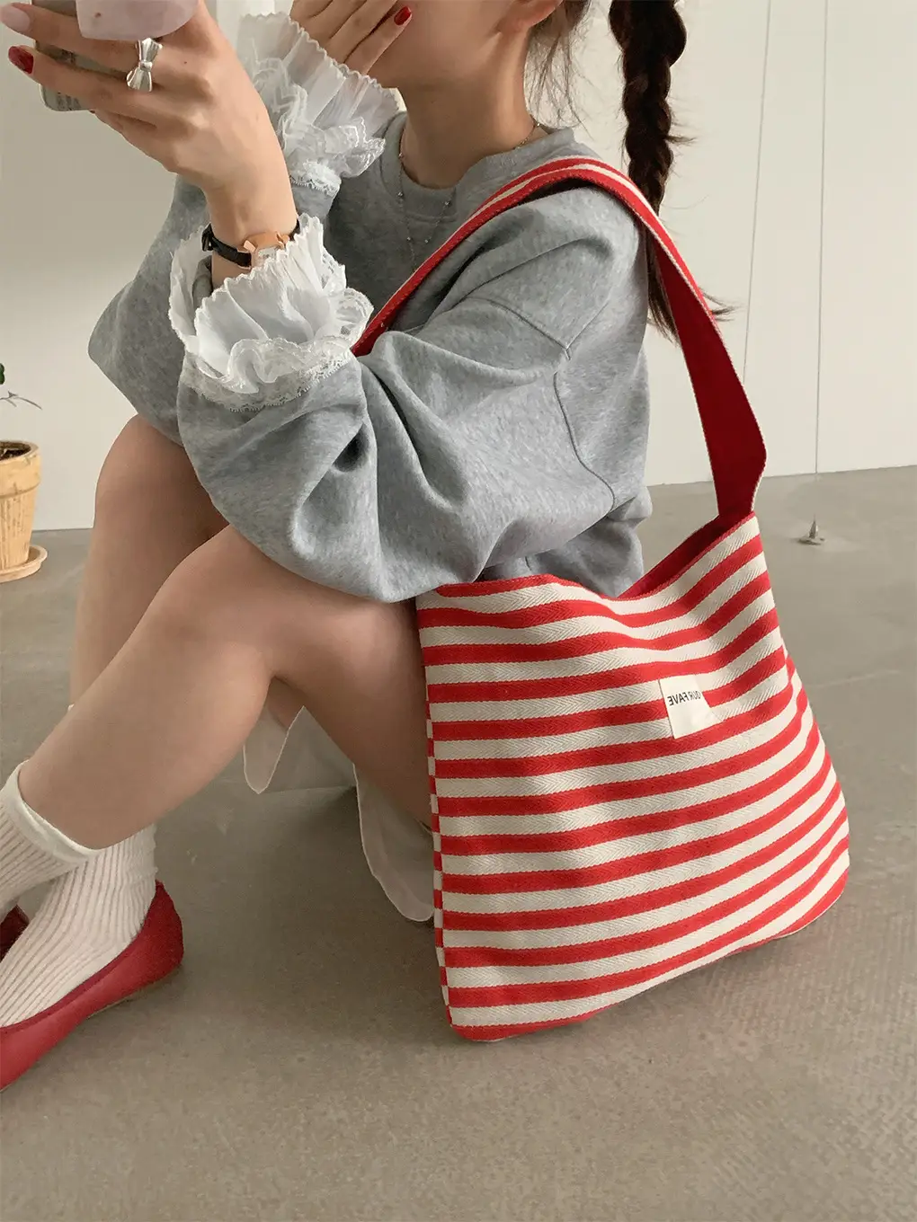 Women Stripe Crossbody Bag Large Capacity Canvas — feature 13