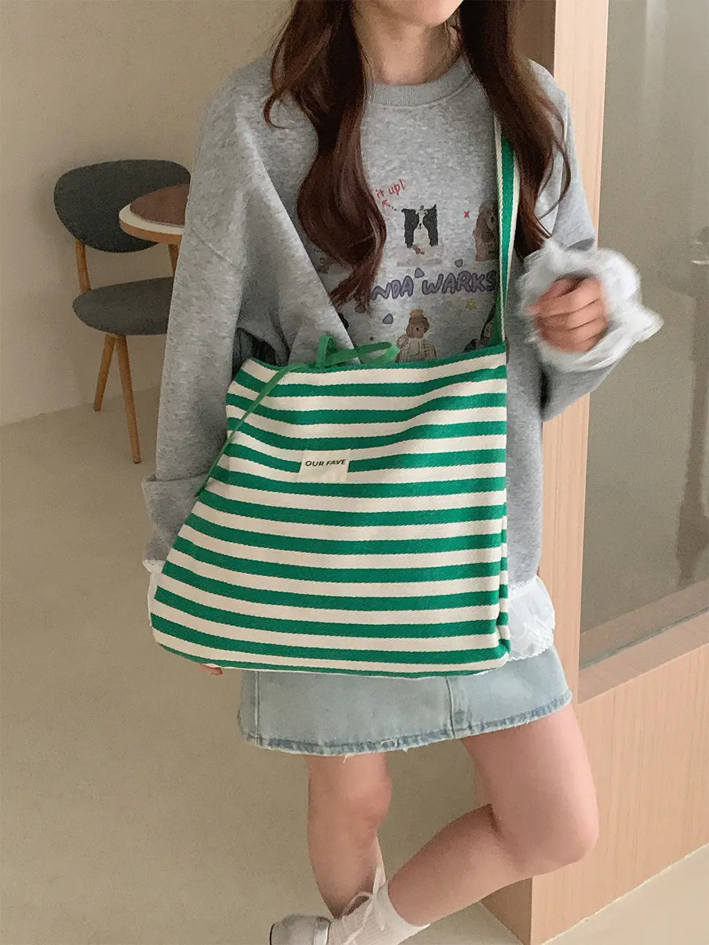 Women Stripe Crossbody Bag Large Capacity Canvas — feature 8