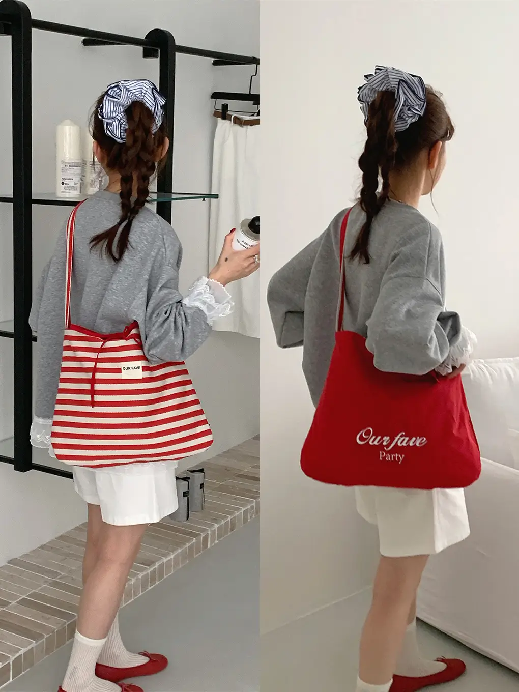 Women Stripe Crossbody Bag Large Capacity Canvas - Image 2
